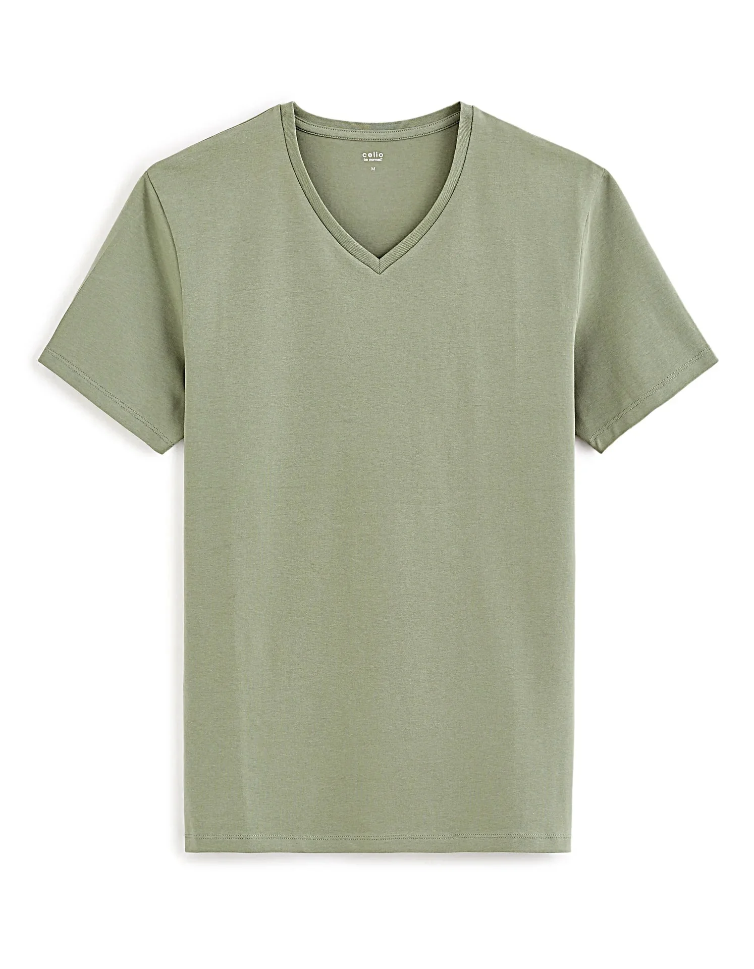 Stretch Cotton V-Neck T-Shirt - Khaki - Image 2