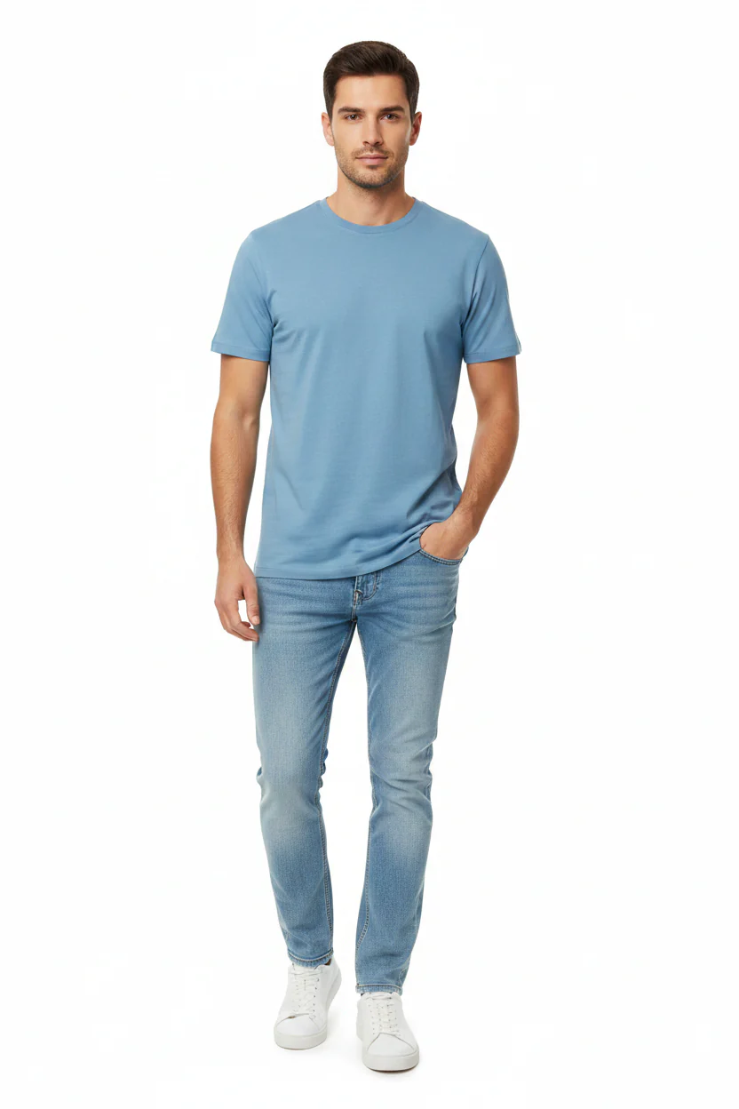 Straight Round Neck T-Shirt 100% Cotton - Navy