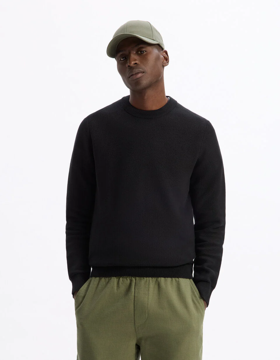 100% cotton crew neck sweater - black
