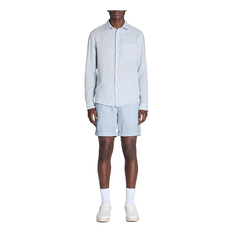 Linen And Cotton Bermuda Shorts - Light Blue - Image 3