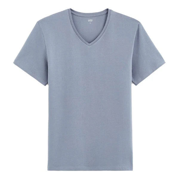 Slim V-Neck T-Shirt In Stretch Cotton - Image 4