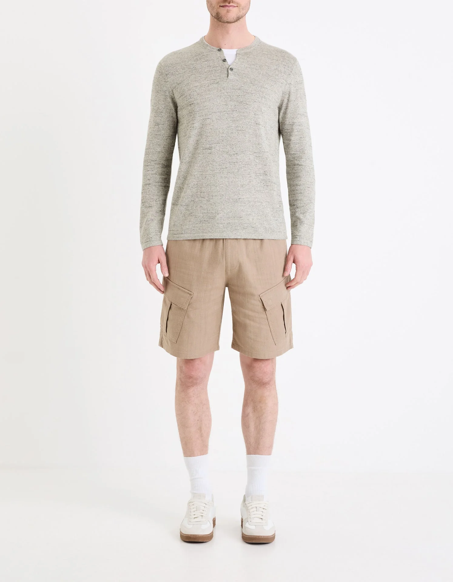 Henley Collar Mixed Sweater - Image 3