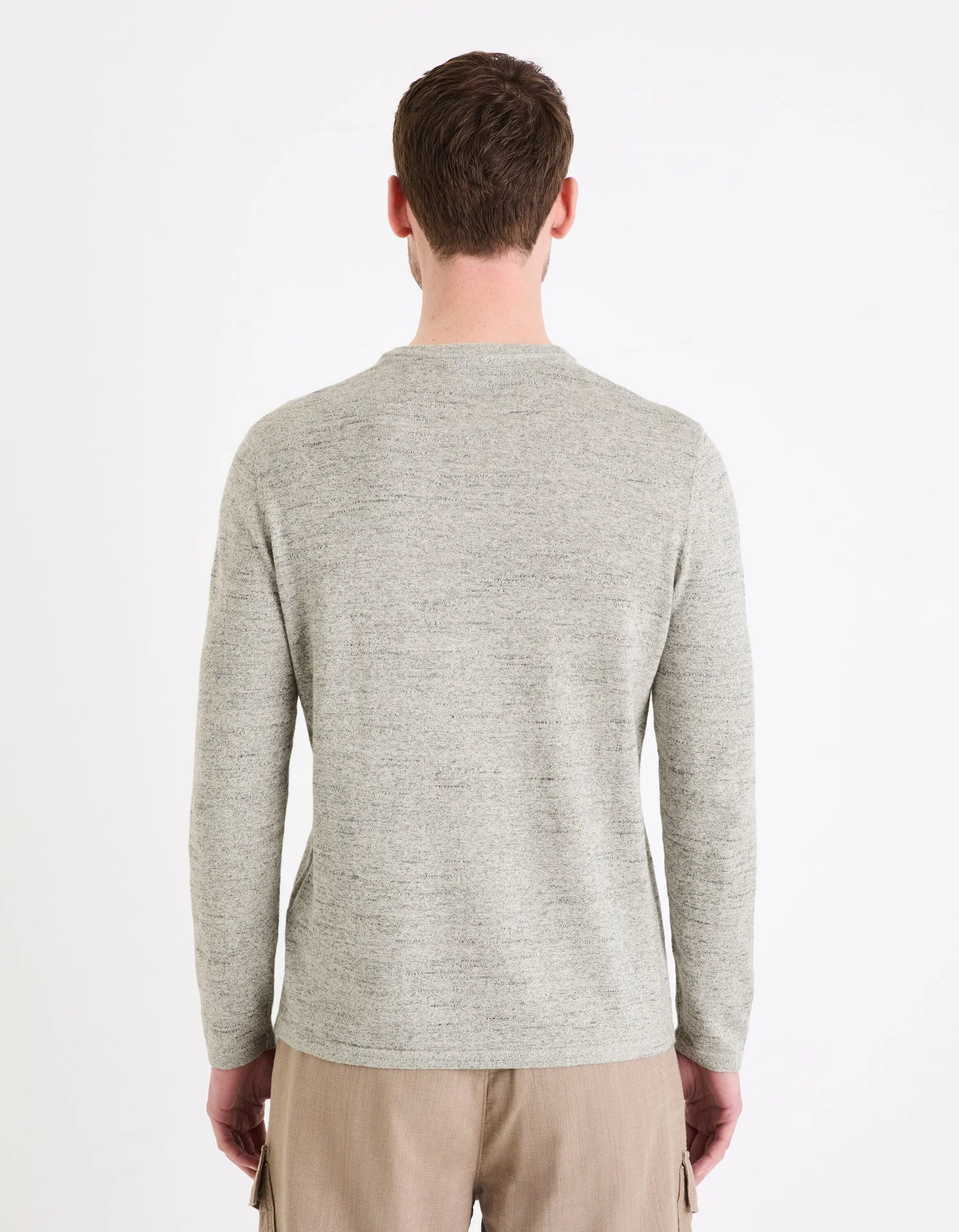 Henley Collar Mixed Sweater - Image 4