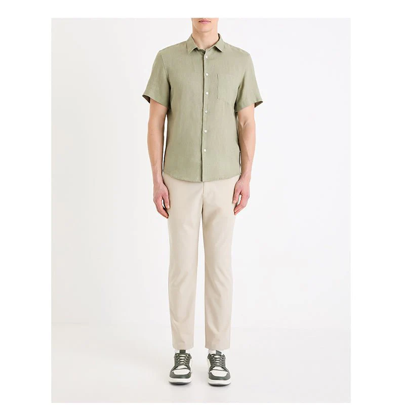 Regular 100% Linen Shirt - Sage Green - Image 3