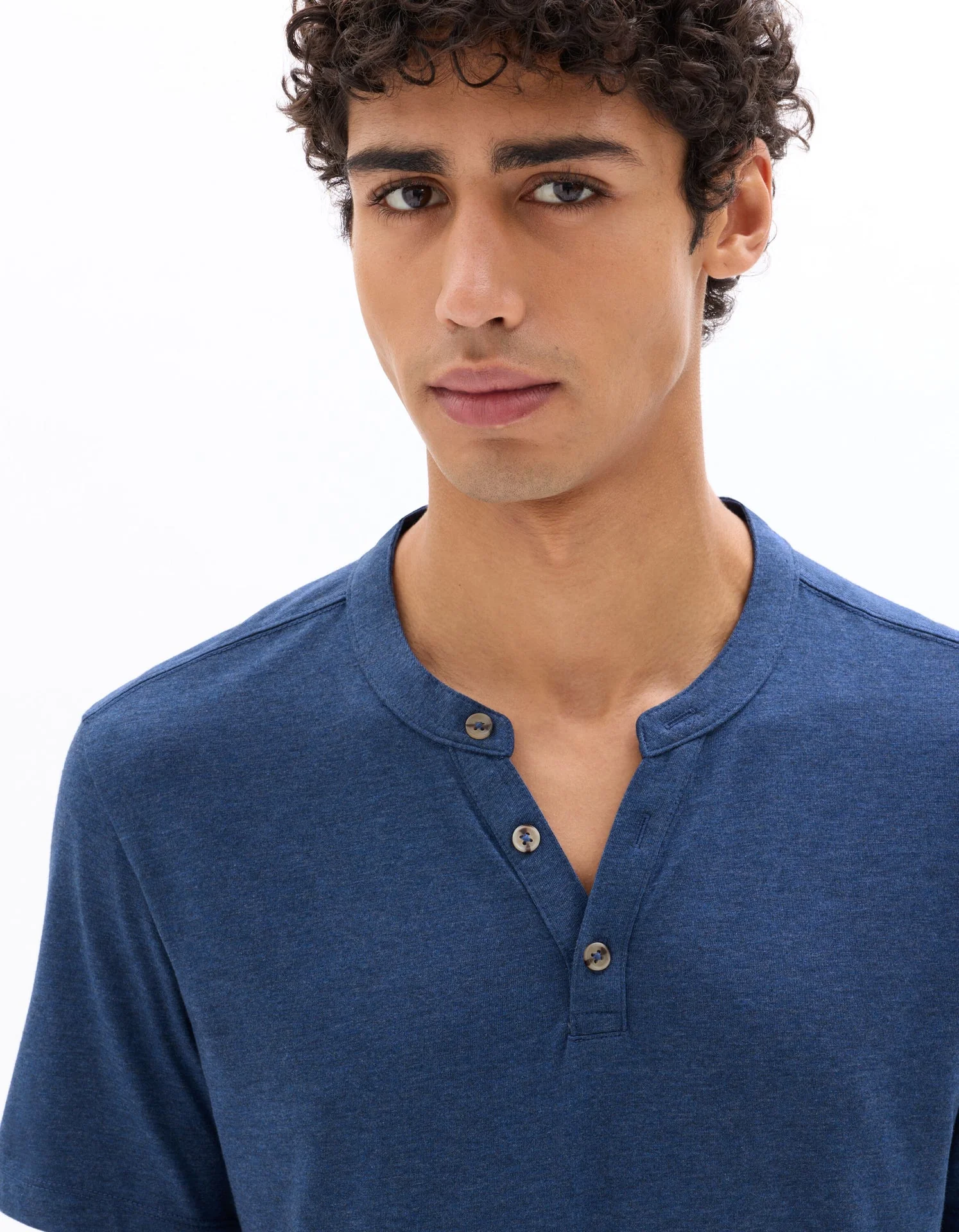 Straight Cut Henley Mixed T-Shirt - Image 5