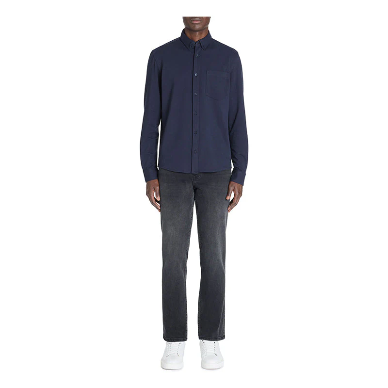 Regular Stretch Cotton Pique Shirt - Navy - Image 3