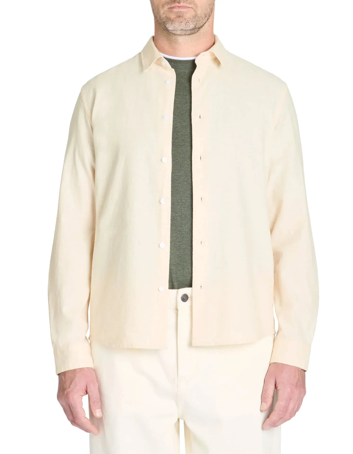 Regular-Fit 100% Cotton Chambray Shirt - Beige