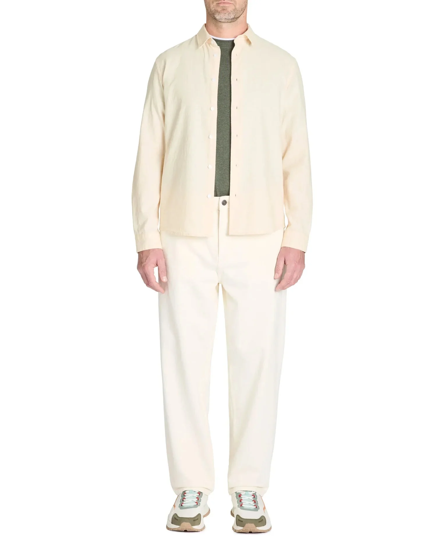 Regular-Fit 100% Cotton Chambray Shirt - Beige - Image 3