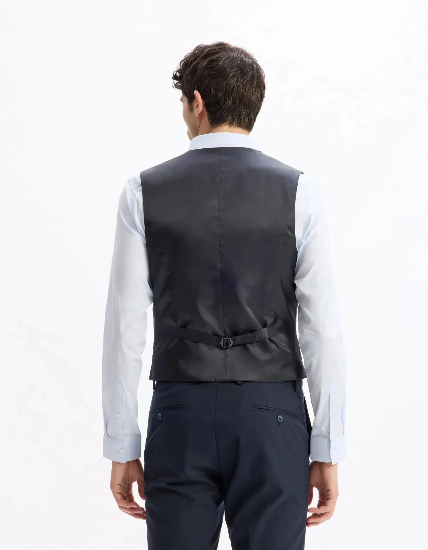 Slim Stretch Suit Vest - Navy - Image 4