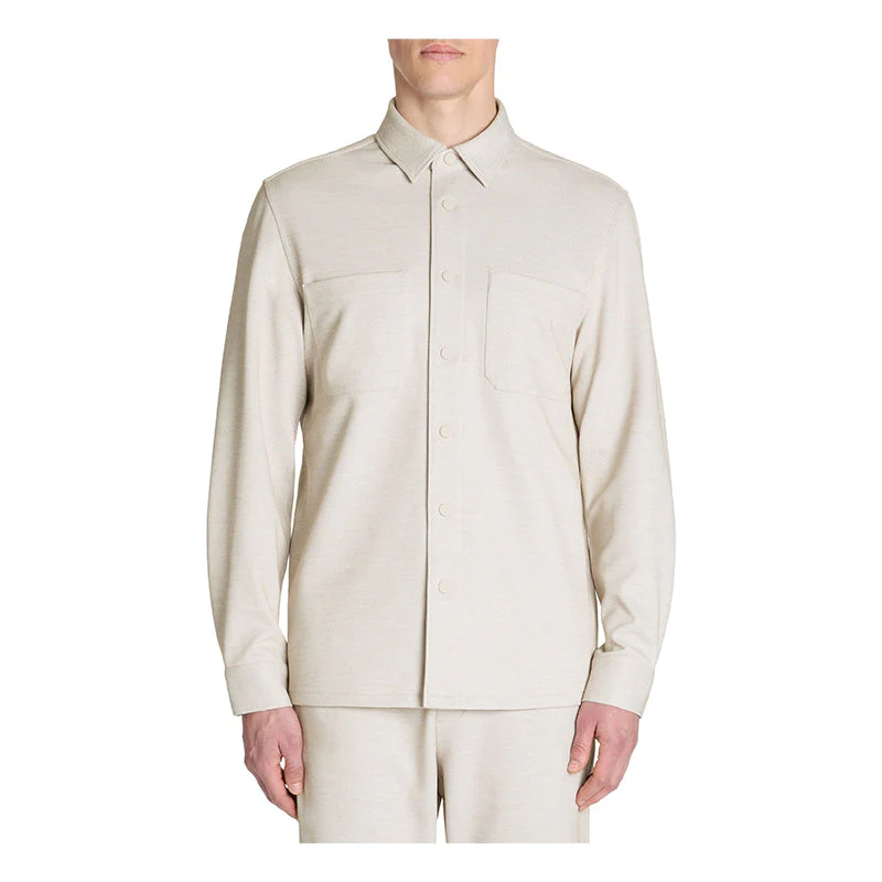 Textured 2-Pocket Overshirt - Beige - Image 3