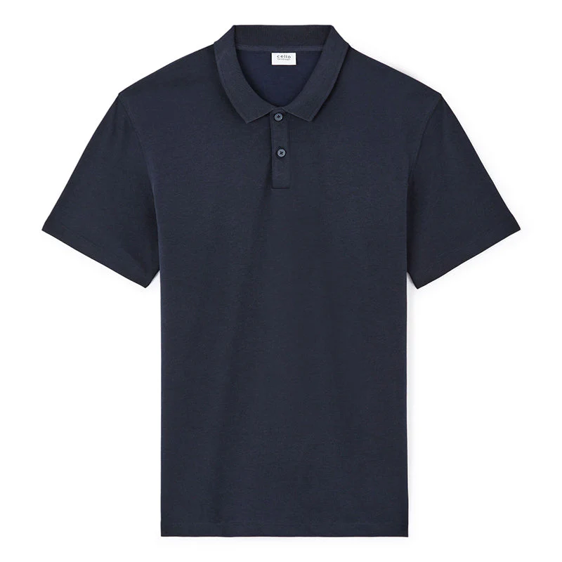 Regular Cotton Blend Polo Shirt - Navy - Image 2