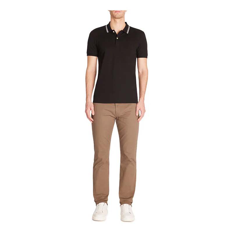 Slim Stretch Cotton Polo Shirt - Black - Image 3
