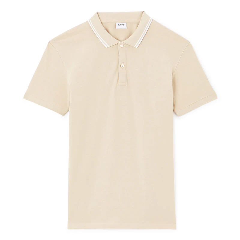 Slim Stretch Cotton Polo Shirt - Beige - Image 2