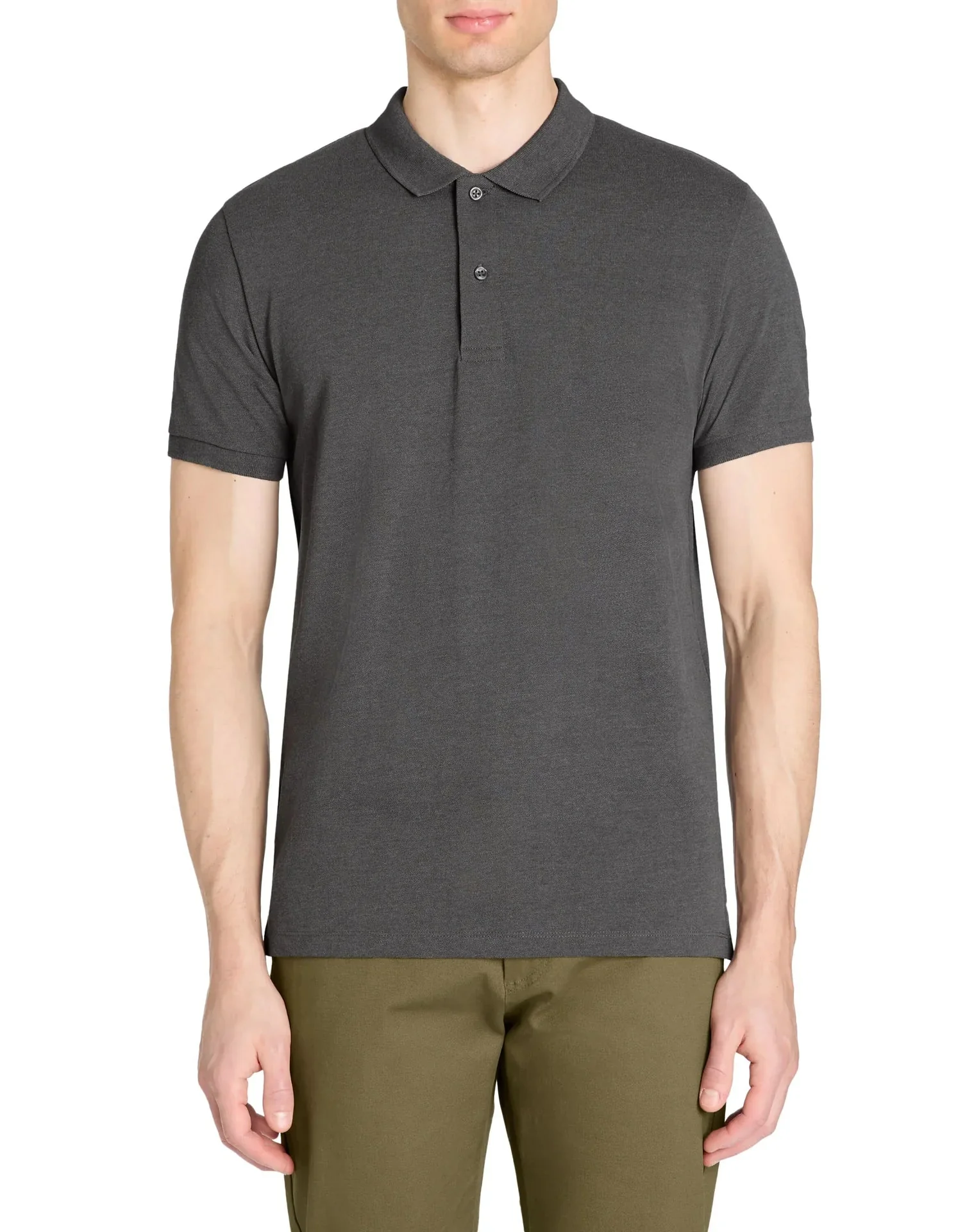 Straight Cotton Blend Polo Shirt - Anthracite