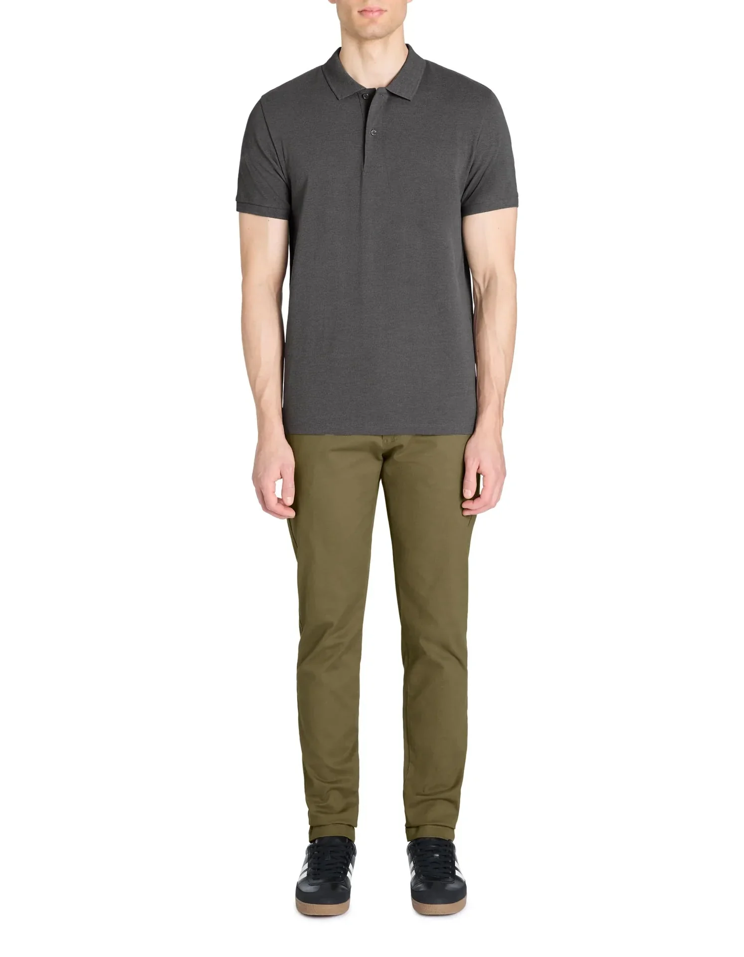 Straight Cotton Blend Polo Shirt - Anthracite - Image 3