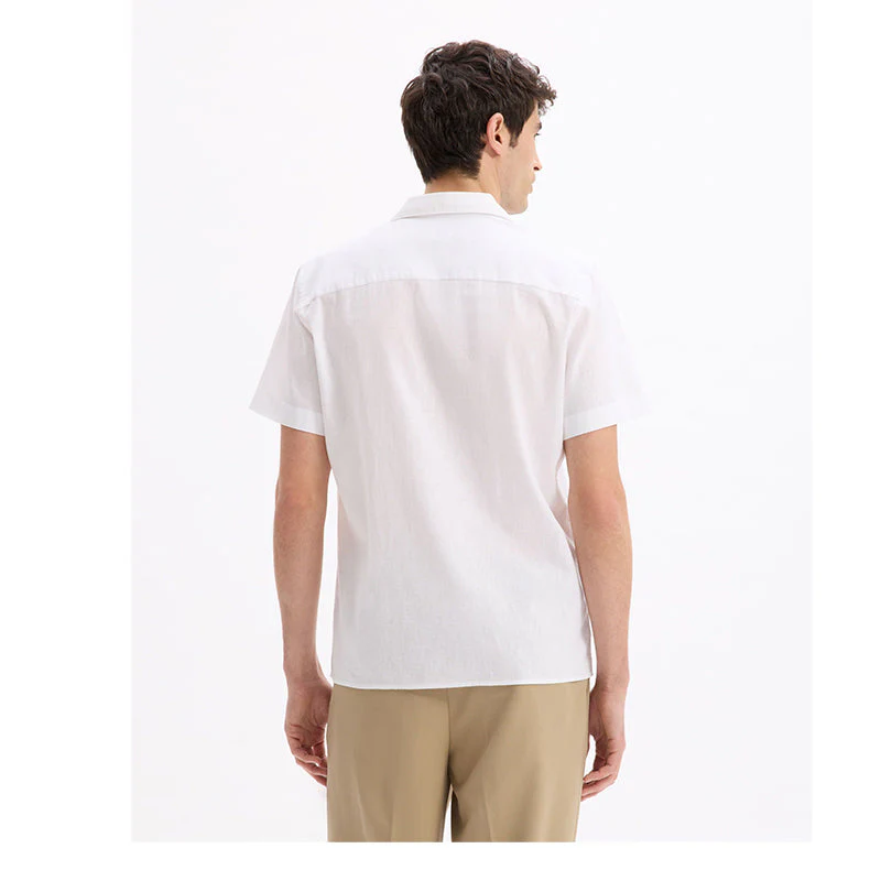 Regular Linen And Cotton Shirt - White - Image 4