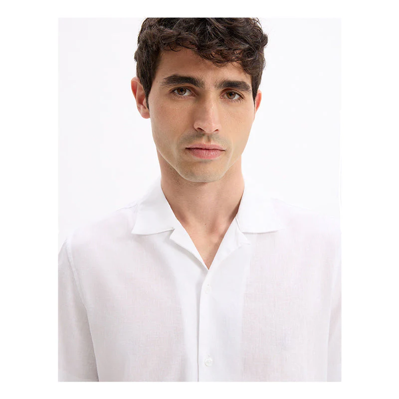 Regular Linen And Cotton Shirt - White - Image 5