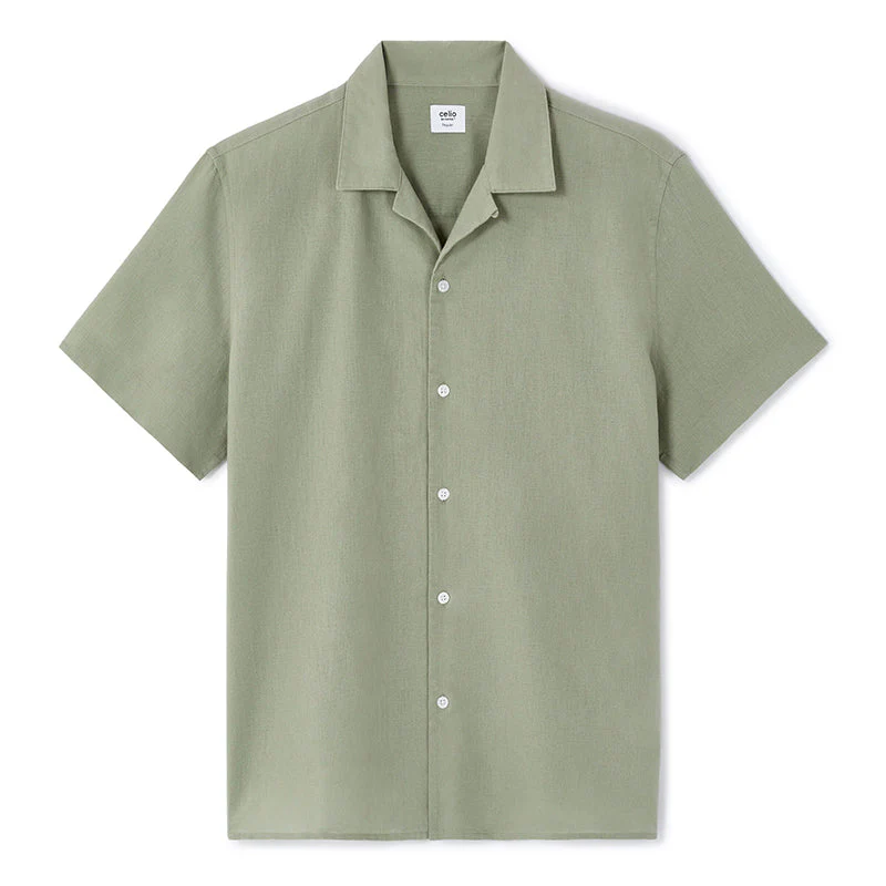 Regular Linen And Cotton Shirt - Sage Green - Image 2