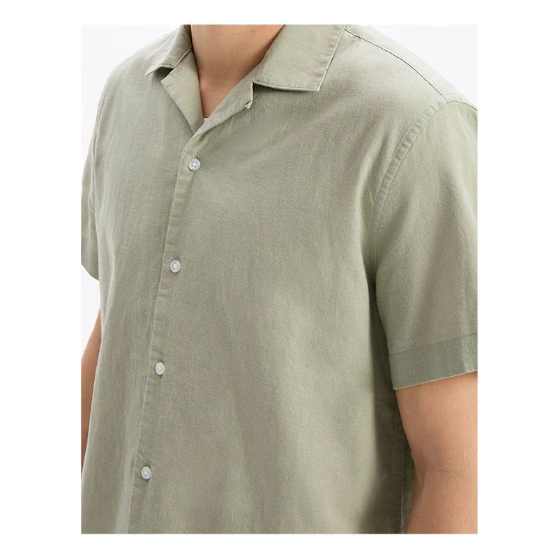 Regular Linen And Cotton Shirt - Sage Green - Image 5