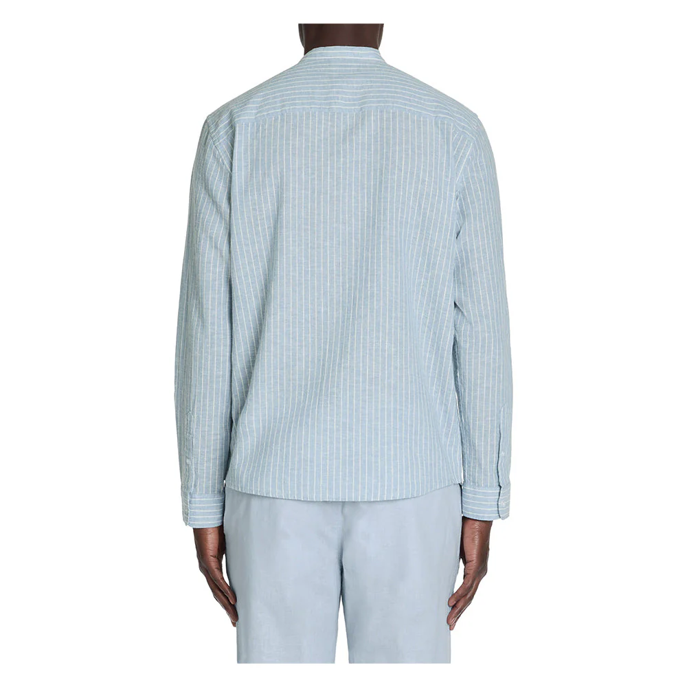 Regular Striped Linen And Cotton Shirt - Blue - Image 4