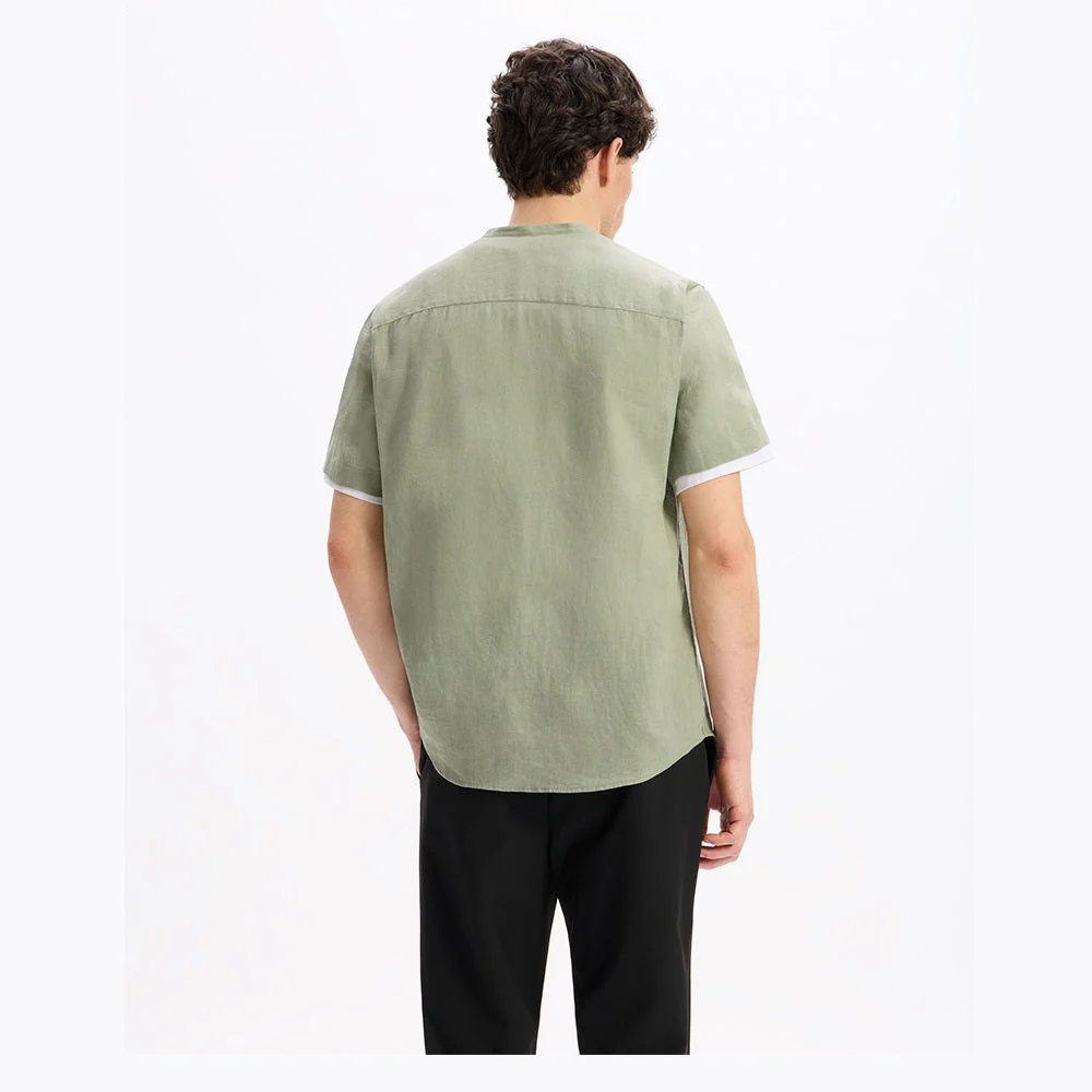 Regular-Fit 100% Linen Mandarin Collar Shirt - Sage Green - Image 4