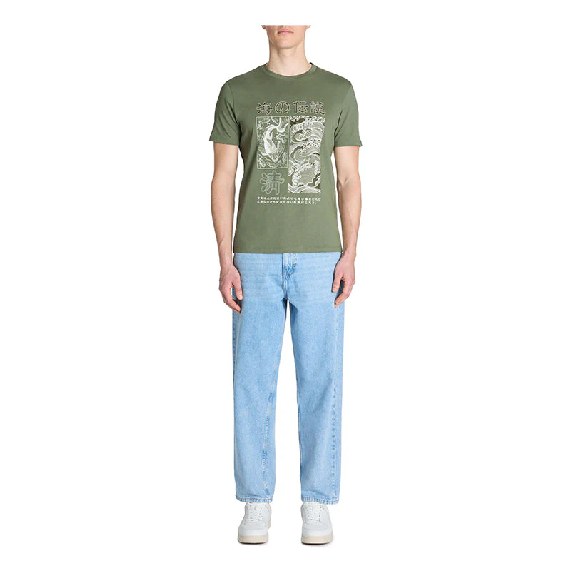 Straight Round Neck T-Shirt 100% Cotton - Khaki - Image 3
