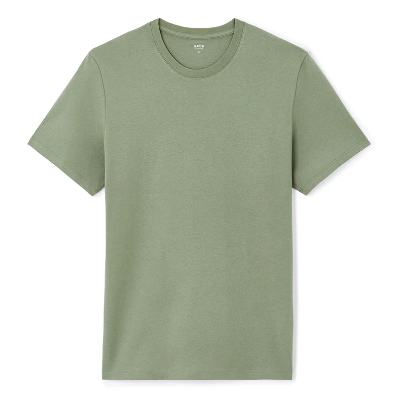 Straight Round Neck T-Shirt 100% Cotton - Light Khaki - Image 2