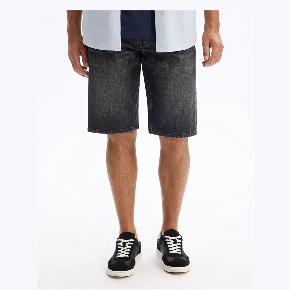 Stretch Cotton Denim Bermuda Shorts - Black - Image 3