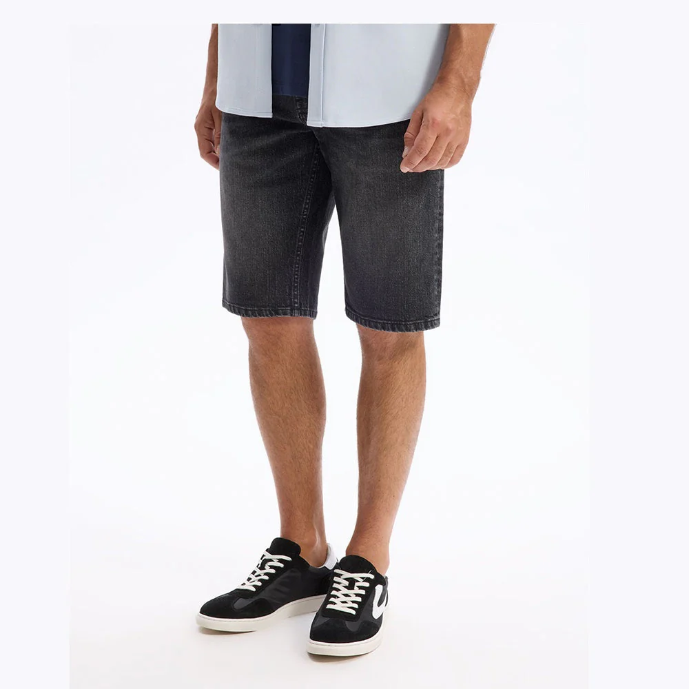 Stretch Cotton Denim Bermuda Shorts - Black - Image 5