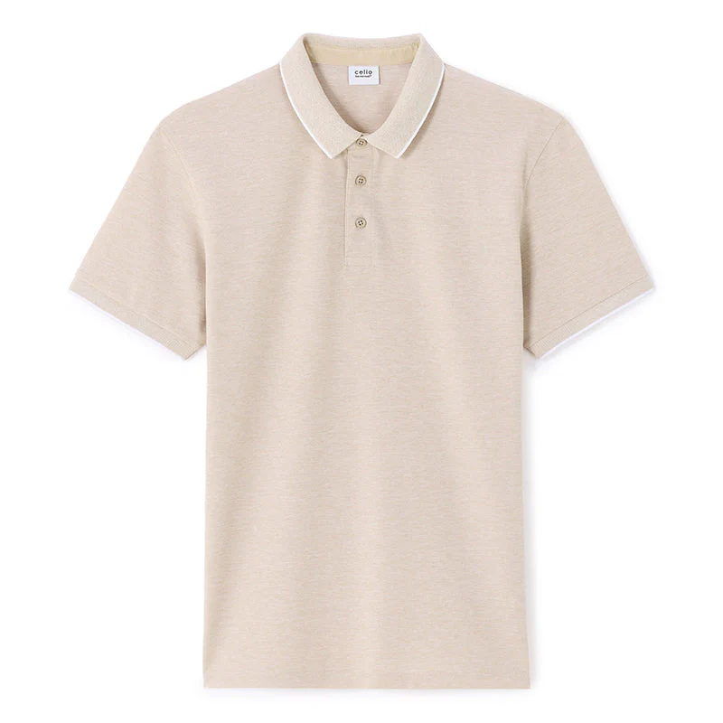 Regular Cotton Blend Polo Shirt - Beige - Image 2