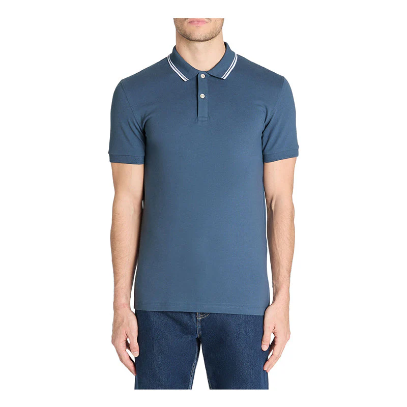 Slim Stretch Cotton Polo Shirt - Dark Blue - Image 3