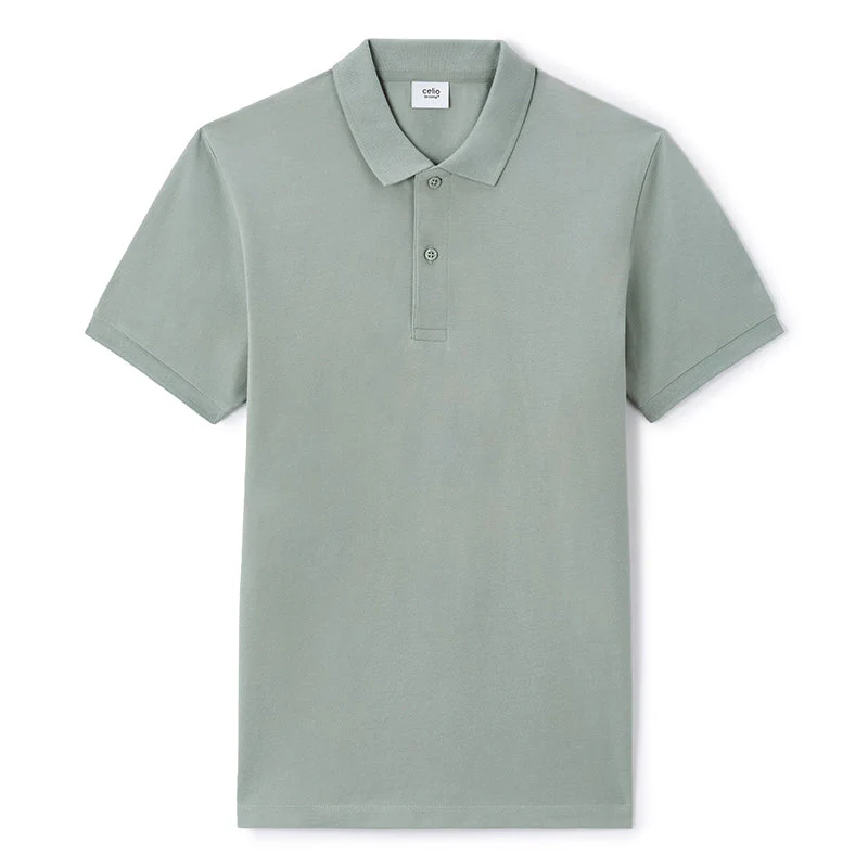 Straight Pique Polo Shirt 100% Cotton - Gray Green - Image 2
