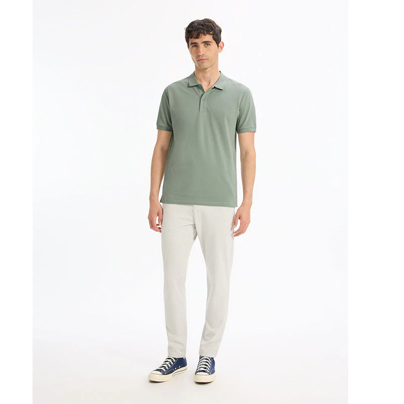 Straight Pique Polo Shirt 100% Cotton - Gray Green - Image 3