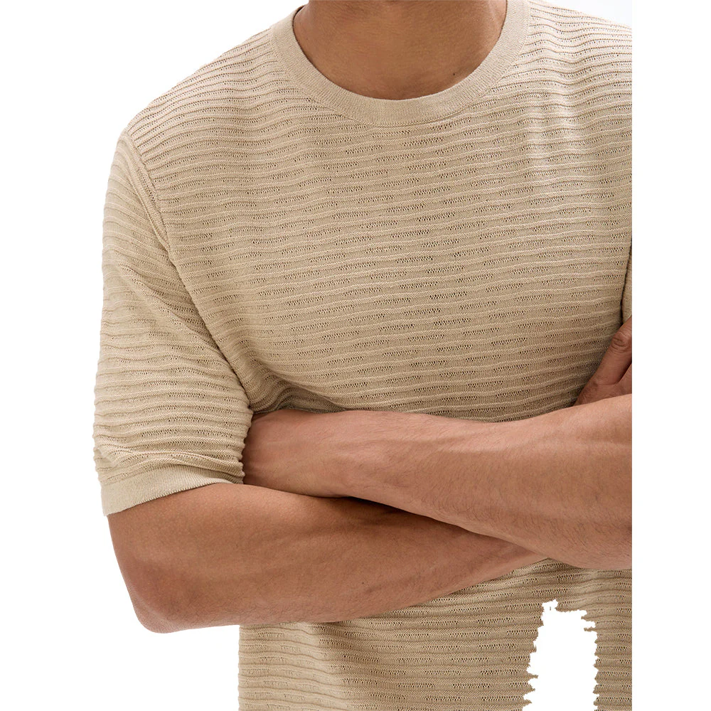 Boxy Round Neck Openwork Knit T-Shirt - Image 3
