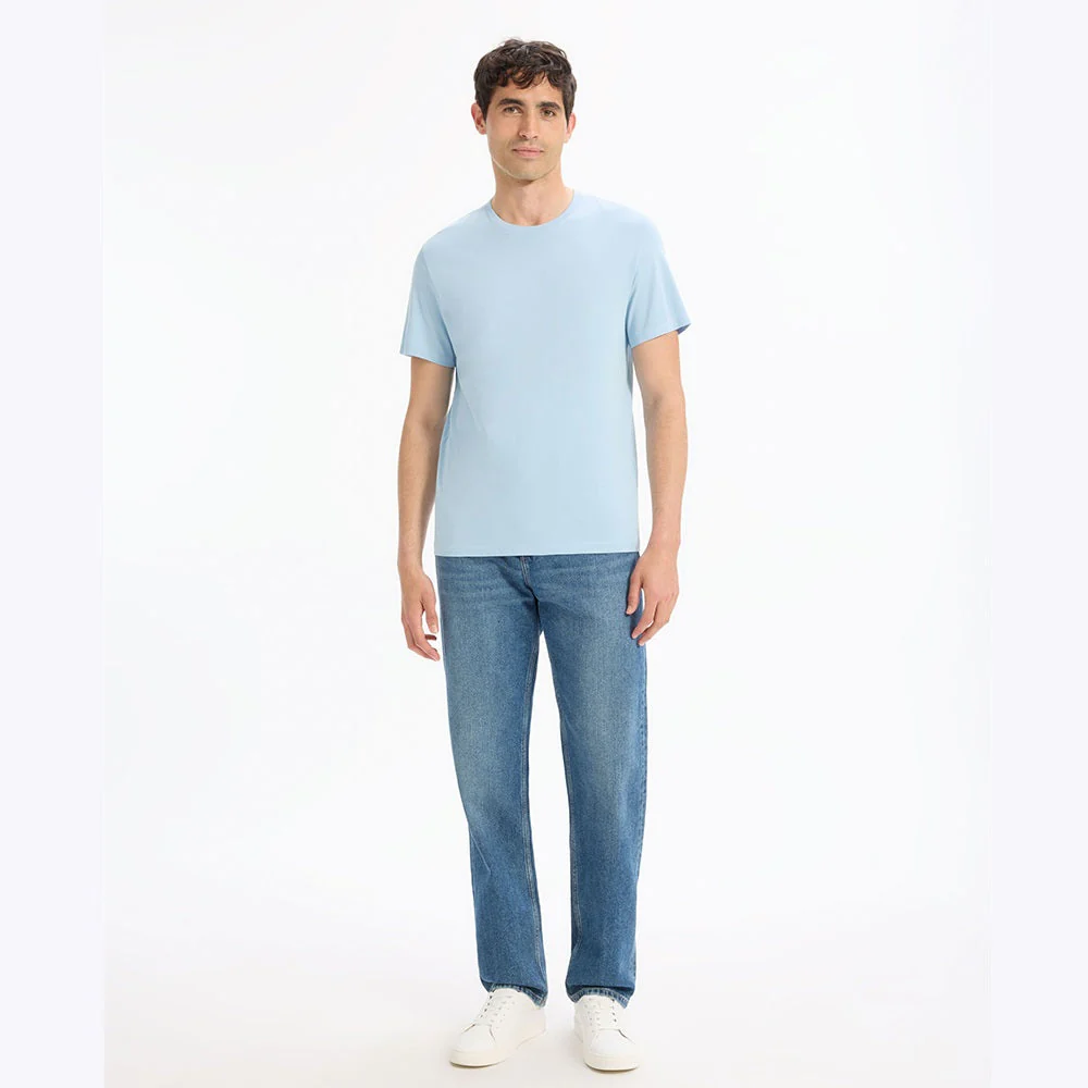 Straight Round Neck T-Shirt 100% Cotton - Light Blue - Image 3