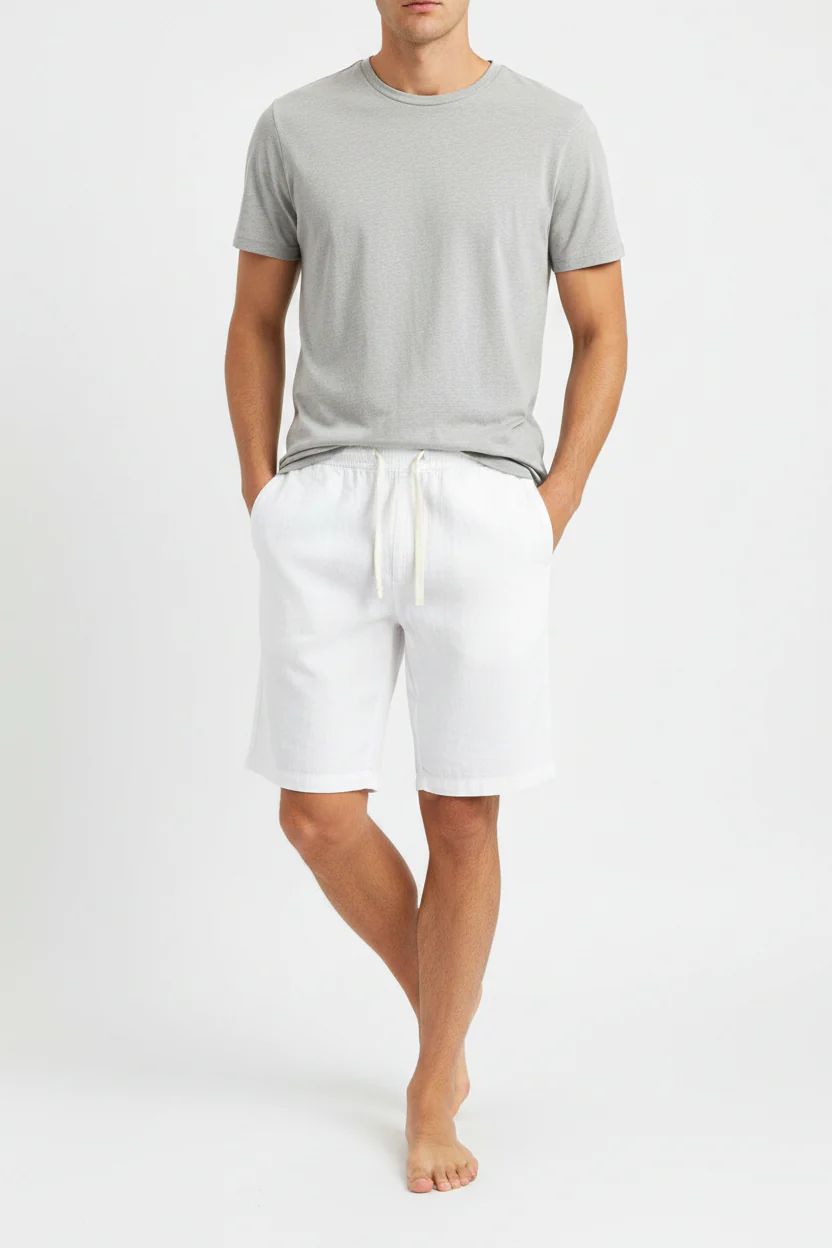 Bermuda shorts 100% cotton gauze - white