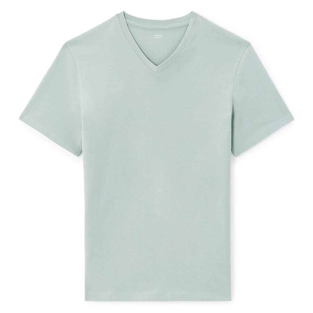 T-Shirt Straight Col V 100% Coton - Light Green - Image 2