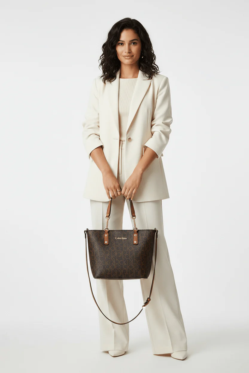 Calvin Klein Monogram Tote Bag Small Handbag Women CB107 - Image 2