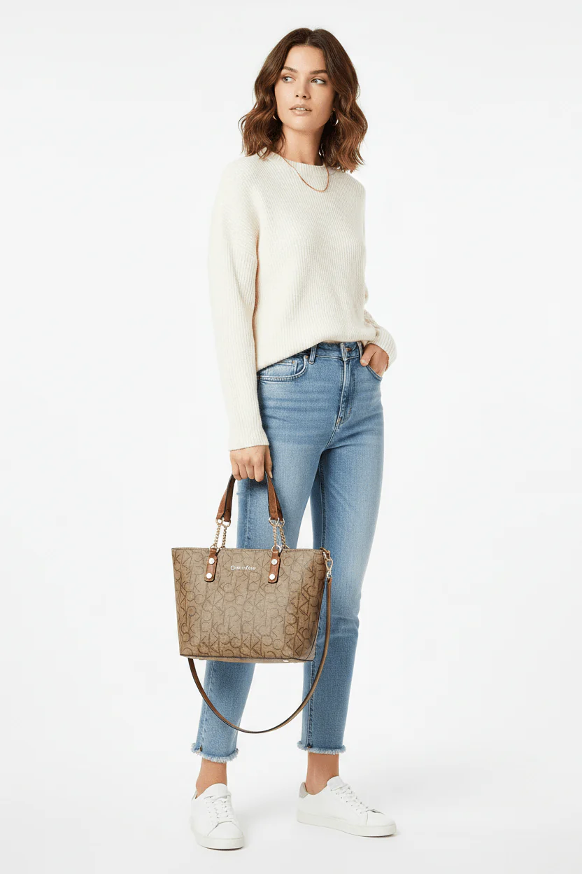 Calvin Klein Monogram Tote Bag Small Handbag Women CB108 - Image 2