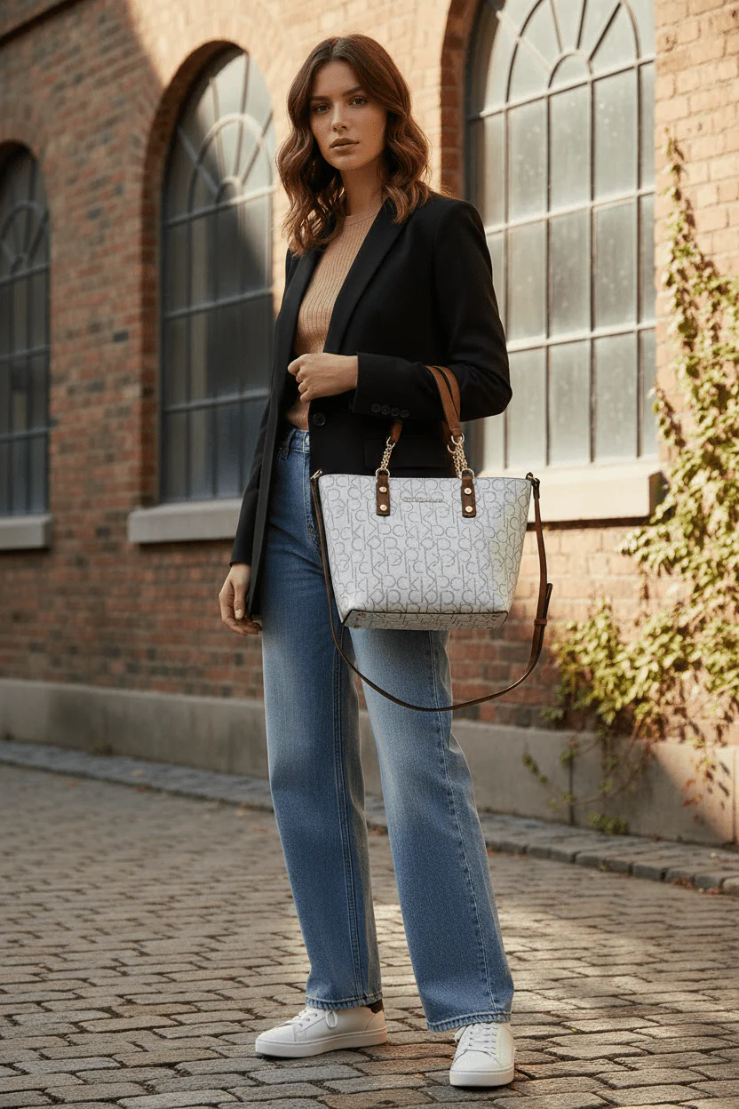 Calvin Klein Monogram Tote Bag Small Handbag Women CB109 - Image 2