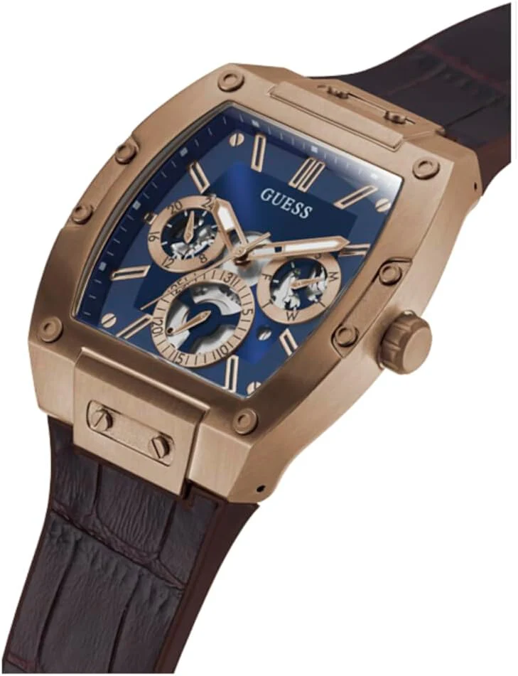 GUESS Men's Trend Multifunction 43mm Watch with Blue Diamond Dial & Brown Leather Strap GGM9 - Image 2