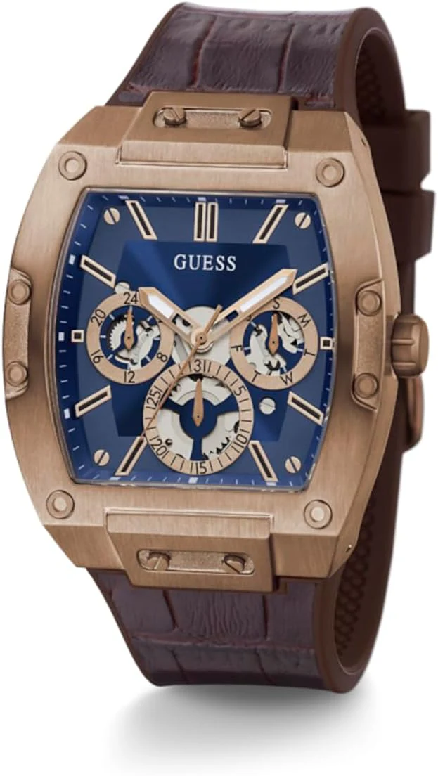 GUESS Men's Trend Multifunction 43mm Watch with Blue Diamond Dial & Brown Leather Strap GGM9 - Image 4