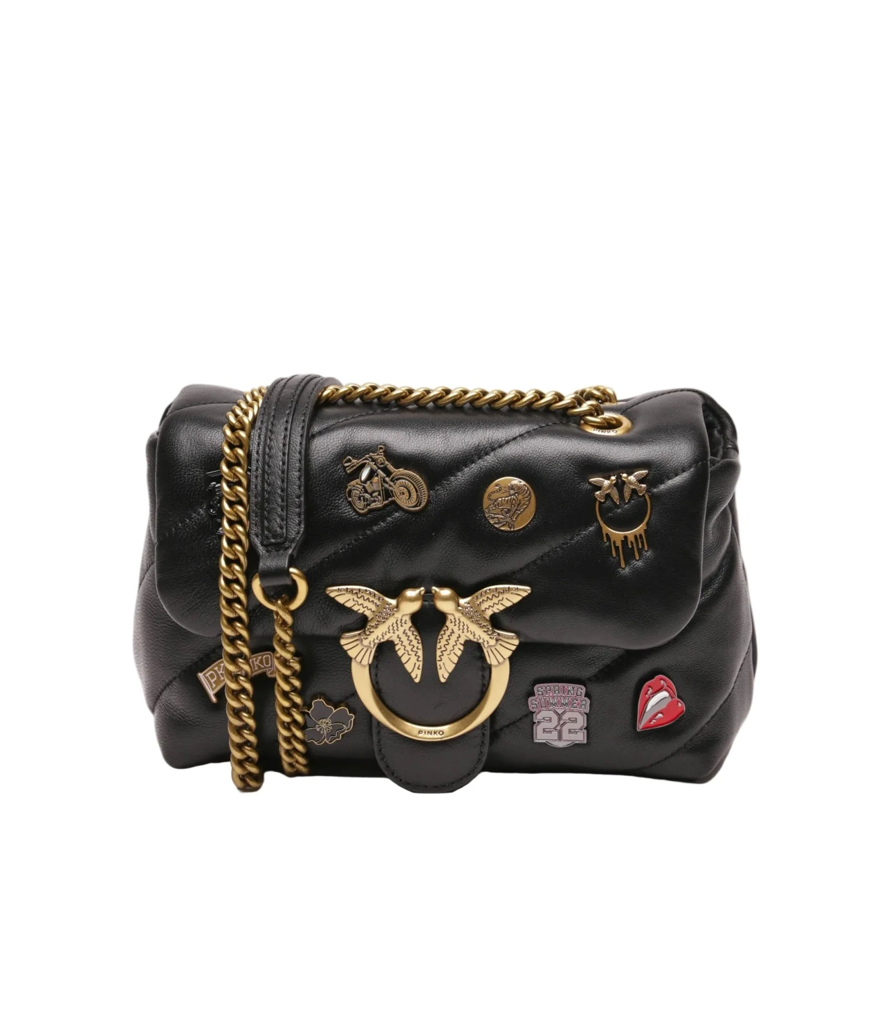 PINKO Leather messenger bag MINI PUFF VERSITY PINS CL PB14