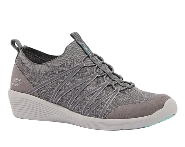 SKECHERS 104117-GRY Round Toe Flat Heel Arya Walking Shoes SKW128