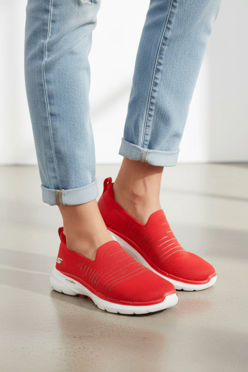 SKECHERS GO WALK 6 WOMEN SHOES 124540-RED SKW138 - Image 2