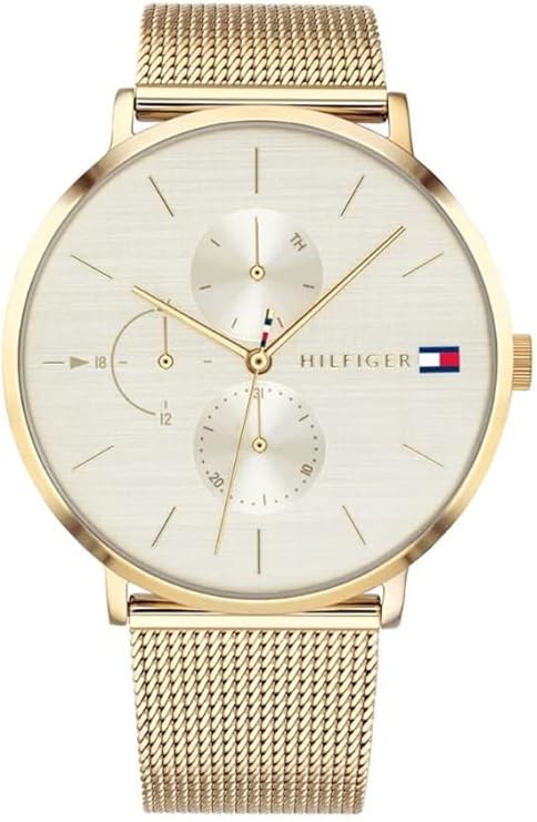 TOMMY HILFIGER Analogue Multifunction Quartz Watch for women with Gold colored Stainless Steel mesh bracelet - 1781943 TTW39