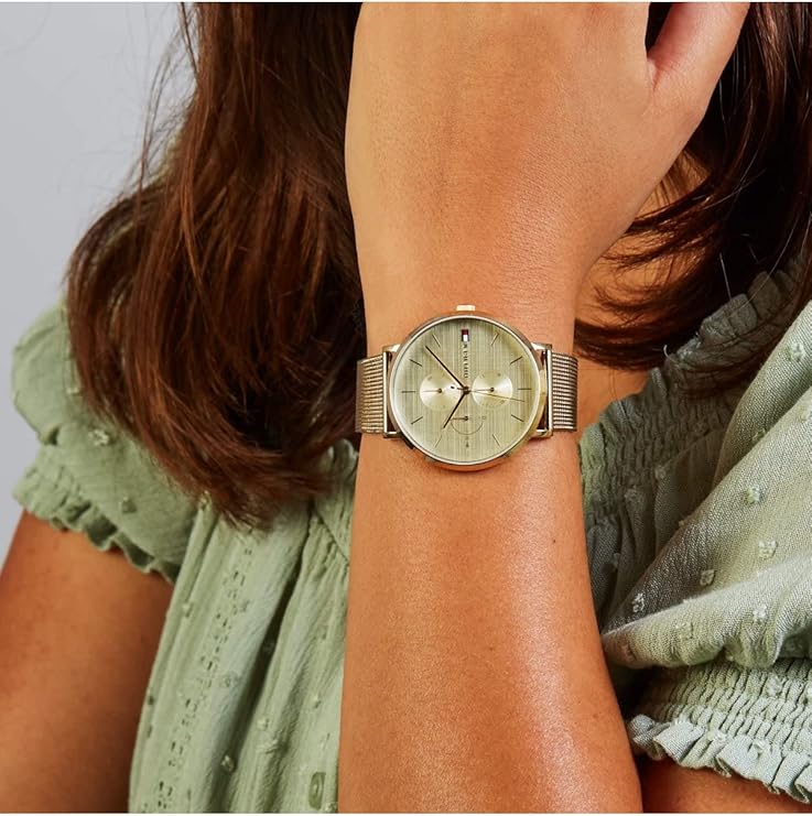 TOMMY HILFIGER Analogue Multifunction Quartz Watch for women with Gold colored Stainless Steel mesh bracelet - 1781943 TTW39 - Image 2